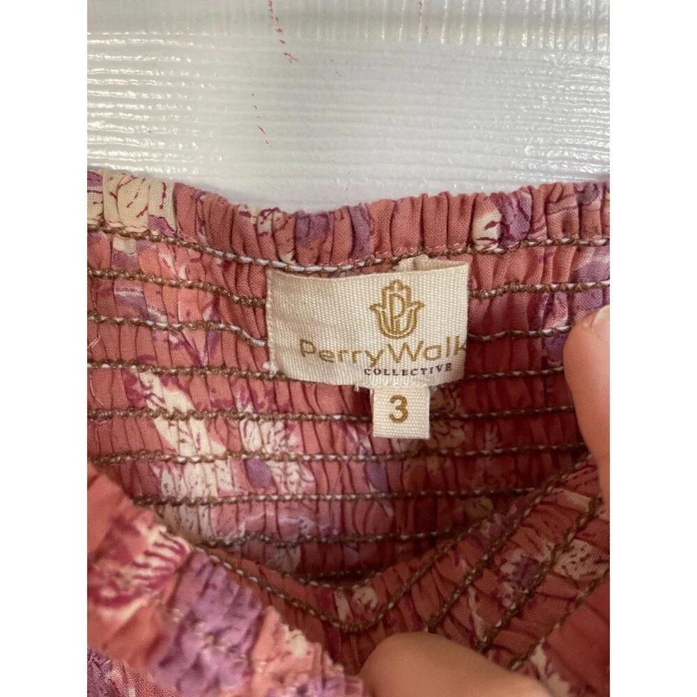 Perry Walker Collective Celia Smocked Waist Tiered Mini Skirt Pink Size 3/L